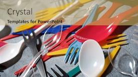  Presentation with cutlery - Presentation design with multicolored-plastic-cutlery background and a yellow colored foreground