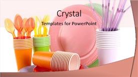  Presentation with tableware - Slide set consisting of party plates - multicolored plastic tableware isolated background and a lemonade colored foreground