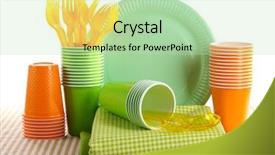  Presentation with tableware - Beautiful PPT theme featuring multicolored plastic tableware isolated backdrop and a mint green colored foreground
