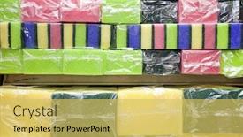  Presentation with sponges - Theme having multicolored sponges in grocery store background and a yellow colored foreground