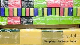  Presentation with sponges - PPT theme having multicolored sponges in grocery store background and a yellow colored foreground