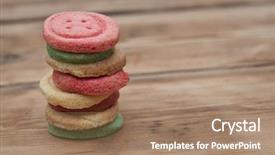  Presentation with sugar - Audience pleasing presentation design consisting of multicolored sugar cookies on wooden background backdrop and a coral colored foreground