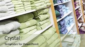  Presentation with piles - Slide deck featuring multicolored towels on the shelves background and a  colored foreground