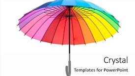  Presentation with umbrella and plastic bag - Beautiful PPT theme featuring multicolored umbrella isolated on white backdrop and a white colored foreground
