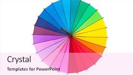  Presentation with umbrella - Presentation theme featuring multicolored umbrella isolated on white background and a lavender colored foreground