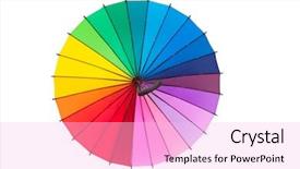  Presentation with umbrella - PPT theme having multicolored umbrella isolated on white background and a lavender colored foreground