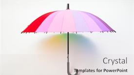  Presentation with umbrella - PPT layouts enhanced with multicolored umbrella on white background background and a lemonade colored foreground