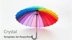  Presentation with umbrella - Audience pleasing theme consisting of multicolored umbrella on white background backdrop and a white colored foreground