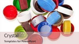  Presentation with plastic bottle - Presentation design having bunch of multicolored used plastic background and a coral colored foreground