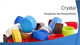  Presentation with plastic bottle - Slide deck enhanced with bunch of multicoloredl used plastic background and a white colored foreground