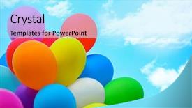  Presentation with balloons - Cool new presentation design with multicoloured balloons on sky background backdrop and a  colored foreground