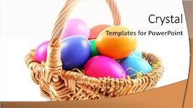  Presentation with easter basket - Beautiful slides featuring multicoloured easter eggs in wicker basket isolated on white backdrop and a white colored foreground