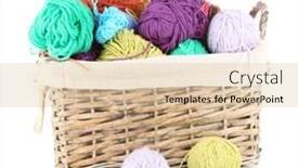  Presentation with yarn - Cool new slides with multicoloured knitting yarn in basket isolated on white backdrop and a lemonade colored foreground