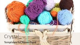  Presentation with yarn - Amazing PPT layouts having multicoloured knitting yarn in basket isolated on white backdrop and a lemonade colored foreground