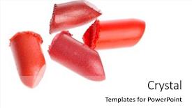  Presentation with lipstick - Colorful presentation design enhanced with multicoloured scraps of lipstick isolated on white background backdrop and a white colored foreground