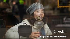  Presentation with cafeteria - Slide deck enhanced with multicultural-asian-woman-looks-out background and a dark gray colored foreground