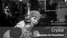  Presentation with cafeteria - Presentation design with multicultural-asian-woman-looks-out background and a dark gray colored foreground