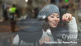  Presentation with cafeteria - Slide deck having multicultural-asian-woman-looks-out background and a dark gray colored foreground