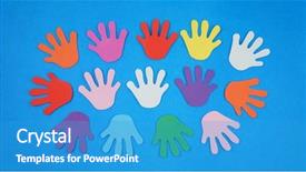  Presentation with colorful - Theme with multicultural babies - colorful hand blue background background and a  colored foreground