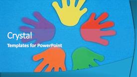  Presentation with colorful - Audience pleasing theme consisting of multicultural babies - colorful hand blue background backdrop and a teal colored foreground