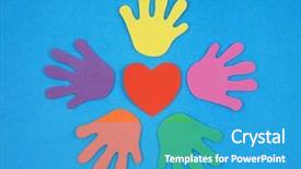  Presentation with football blue colors - Amazing PPT layouts having multicultural babies - colorful hand blue background backdrop and a  colored foreground