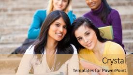  Presentation with university - Audience pleasing slide set consisting of multicultural books - group of young female university backdrop and a yellow colored foreground