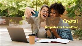  Presentation with couple - Beautiful presentation theme featuring multicultural books - positive young multiethnic couple spending backdrop and a  colored foreground