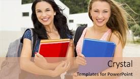  Presentation with multicultural - Amazing PPT layouts having multicultural books - two beautiful and happy teenage backdrop and a  colored foreground