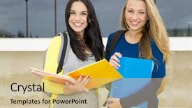  Presentation with multicultural - PPT theme consisting of multicultural books - two happy and beautiful teenage background and a  colored foreground