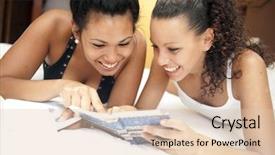  Presentation with multicultural women - Audience pleasing presentation theme consisting of multicultural books - two women in bed smiling backdrop and a lemonade colored foreground