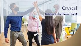  Presentation with team building - Presentation theme consisting of multicultural-business-team-with-mouthguard background and a sky blue colored foreground