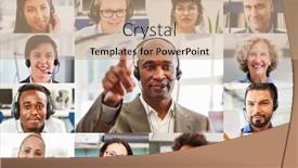  Presentation with team discussion - Beautiful slide set featuring multicultural-business-team backdrop and a coral colored foreground