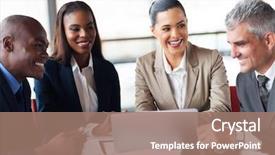  Presentation with multicultural - Colorful slide set enhanced with multicultural - cheerful business people backdrop and a coral colored foreground