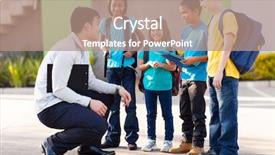  Presentation with elementary children - PPT layouts having multicultural children - cute elementary pupils outside classroom background and a coral colored foreground