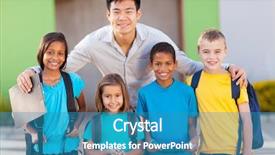  Presentation with esl elementary students - PPT theme featuring multicultural children - four elementary school students background and a teal colored foreground