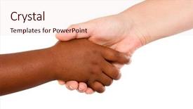  Presentation with handshake - Audience pleasing PPT theme consisting of multicultural children - handshake between races backdrop and a lemonade colored foreground