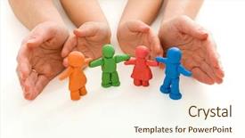  Presentation with modeling - Amazing PPT theme having multicultural children - woman and child hands protecting backdrop and a cream colored foreground