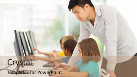  Presentation with elementary school career day and technology and black female teacher - Audience pleasing presentation theme consisting of multicultural children - young elementary school teacher teaching backdrop and a coral colored foreground