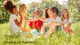  Presentation with summer camp - Slides having multicultural-children-as-friends background and a yellow colored foreground