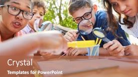  Presentation with summer camp - Slides enhanced with multicultural-children-group-with-magnifying background and a red colored foreground