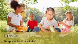  Presentation with multicultural - Amazing theme having multicultural-children-having-a-picnic backdrop and a yellow colored foreground