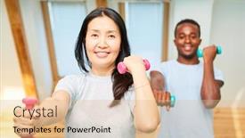  Presentation with multicultural - Amazing presentation theme having multicultural-couple-exercising-upper-arms backdrop and a lemonade colored foreground