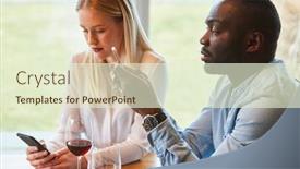  Presentation with surfing - Presentation design with telephone etiquette - multicultural couple in restaurant background and a cream colored foreground