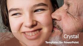  Presentation with teen girl - Colorful presentation theme enhanced with multicultural family - elderly man grandfather kisses his backdrop and a coral colored foreground