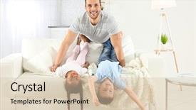  Presentation with multicultural - Cool new theme with multicultural family - happy father with interracial children backdrop and a lemonade colored foreground