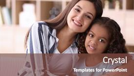  Presentation with child adoption - Slides having multicultural family - young woman with little african-american background and a tawny brown colored foreground