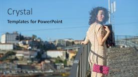  Presentation with multicultural - Cool new slide deck with multicultural-female-on-a-street backdrop and a light blue colored foreground