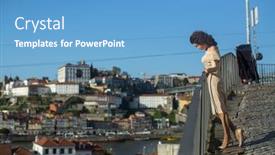  Presentation with multicultural - PPT theme enhanced with multicultural-female-on-a-street background and a teal colored foreground