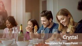  Presentation with friends eating and drinking wine - Cool new PPT theme with multicultural food - eating pasta with friends backdrop and a tawny brown colored foreground