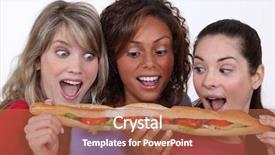  Presentation with friends eating and drinking wine - PPT layouts with multicultural food - group of friends eating background and a red colored foreground